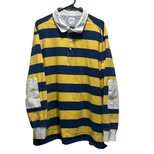 Brooks Brothers Men's Blue and Yellow Striped Long Sleeve Rugby Polo Shirt 2XLT